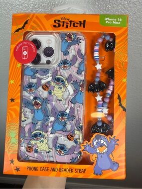 Disney Stitch Halloween Skinnydip iPhone 16 Pro max Hard Case Beaded Strap New
